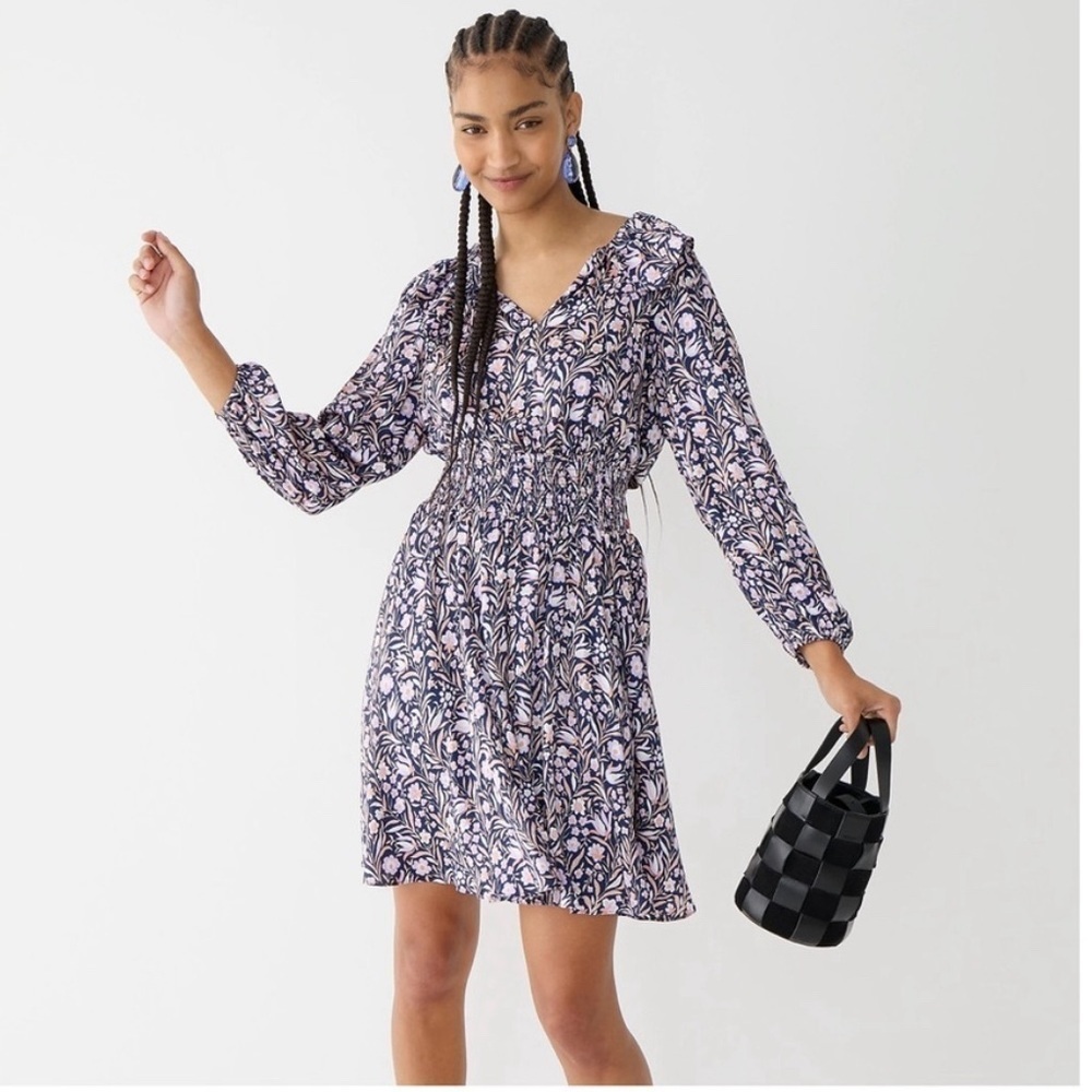 J.Crew VICTORIA FLORAL MINI DRESS ELASTICIZED WAIST New Large